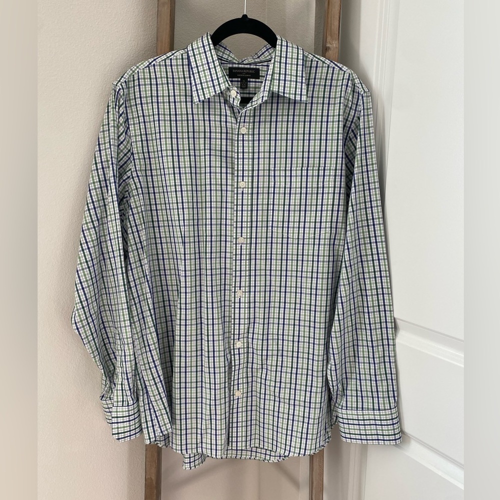 Men's Banana Republic - Non-Iron Slim Fit Button Down Blue&Green Checkered Shirt